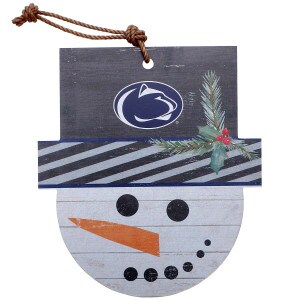 wooden snowman sign with Penn State Athletic Logo on hat